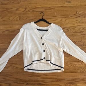 Madewell Terrycloth Cream Cardigan with Navy Accents